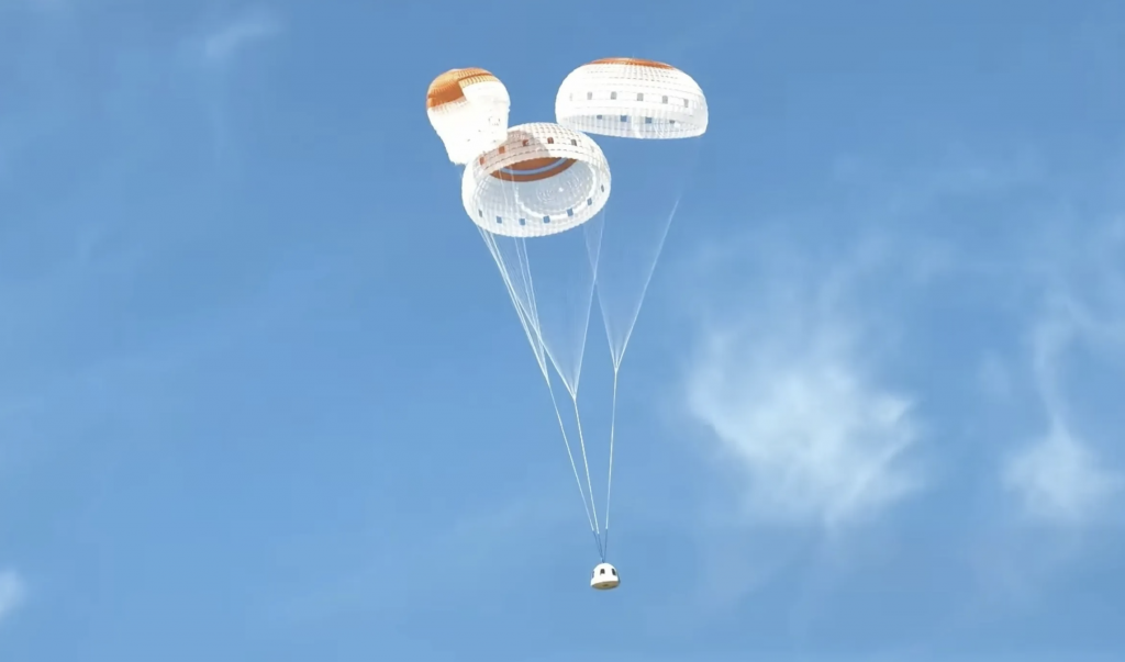 NS-29. Ritorno a Terra della capsula - Credits: Blue Origin webcast