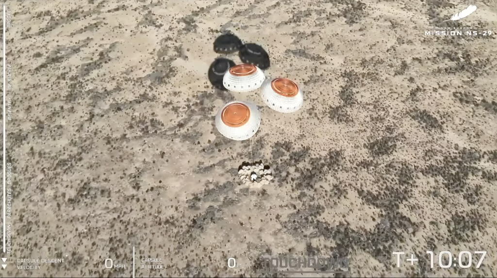 NS-29. Touch Down - Credits: Blue Origin webcast
